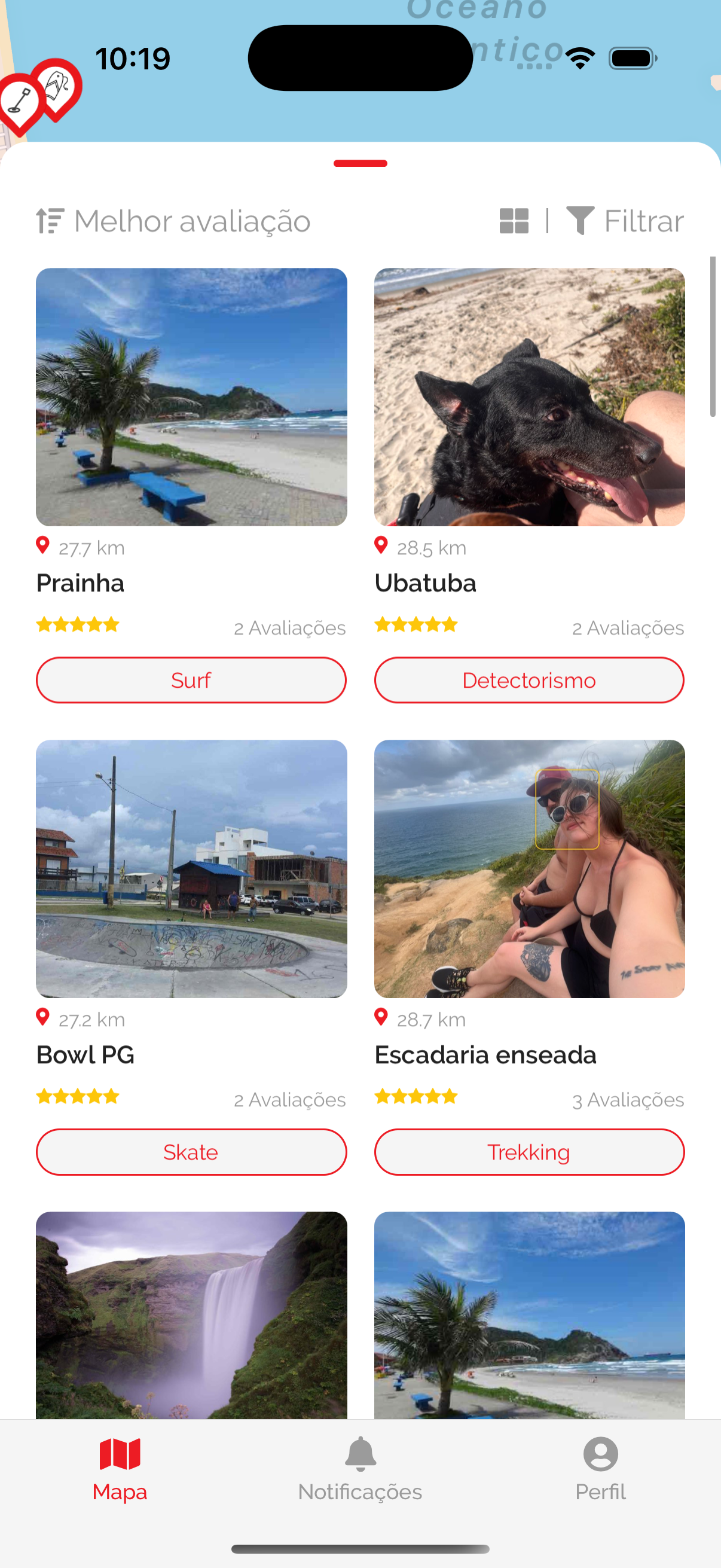 Tela inicial do Ativa com mapa de lugares esportivos